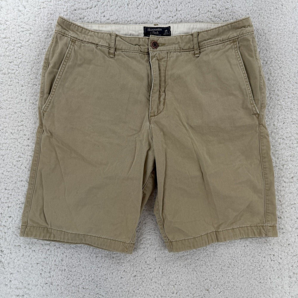 Abercrombie & Fitch Mens 34 Beige Chino Canvas Flat Front Shorts 2104710186
